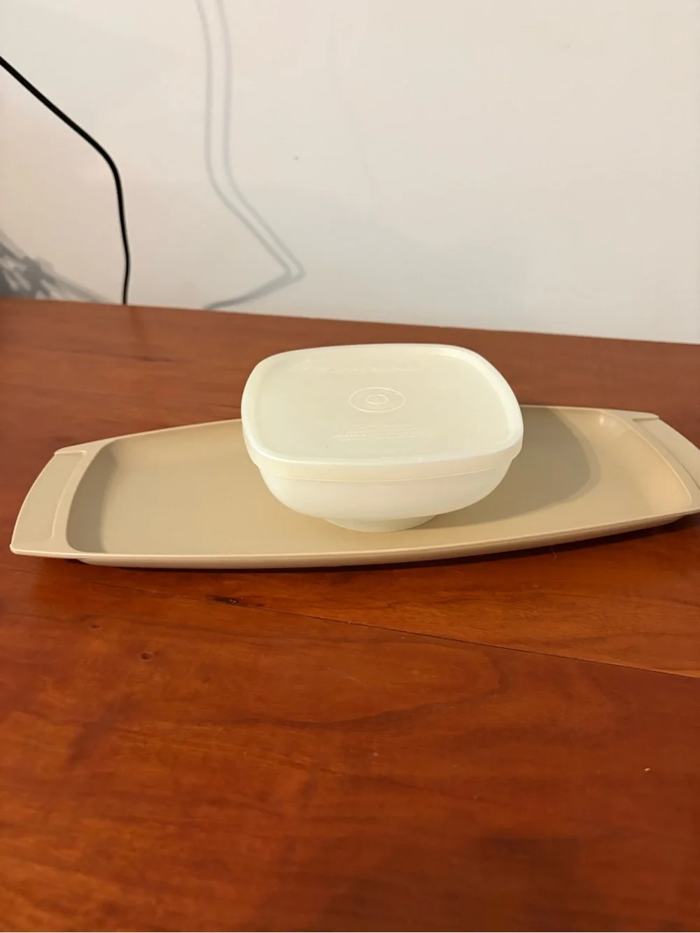 Vintage Tupperware Serving Tray & Snack Container Set Almond Beige